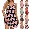 Women's Casual Printed U-Neck Vest Dress With Side Pockets