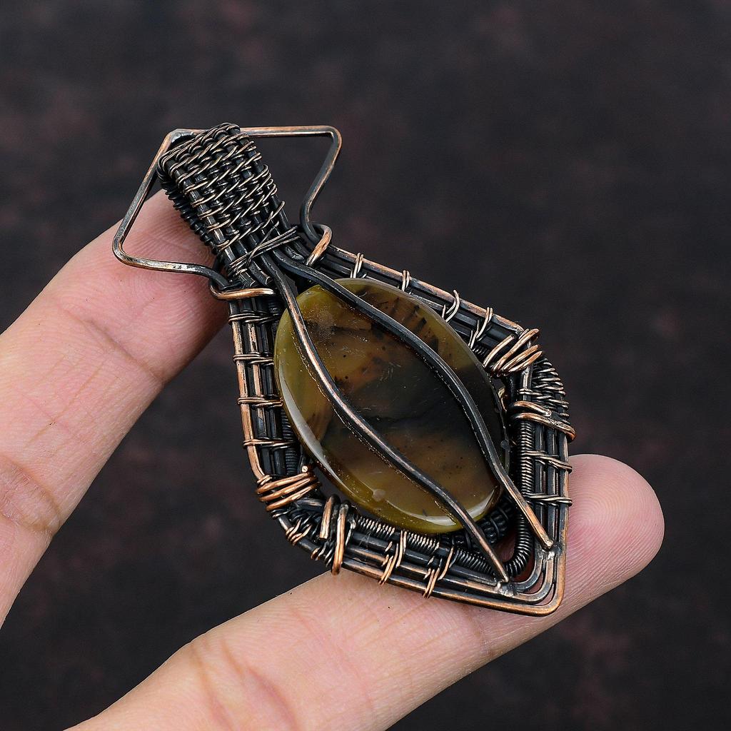 Подвеска из агата Монтана, обернутая медной проволокой, ювелирное изделие ручной работы, медный кулон, ювелирное изделие из натурального драгоценного камня, потрясающая подвеска, обернутая проволокой, подарок для нее