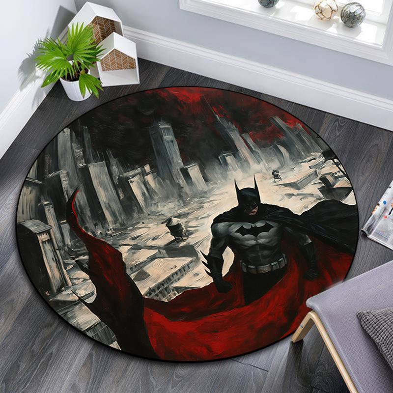 Batman Round Area Rug,Carpet Rug for Living Room Bedroom Sofa Playroom Decor,Non-slip Floor Mat
