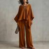 2026 Womens Solid Color Irregular Hem Wide Leg Pants Set Casual T-Shirt Suit
