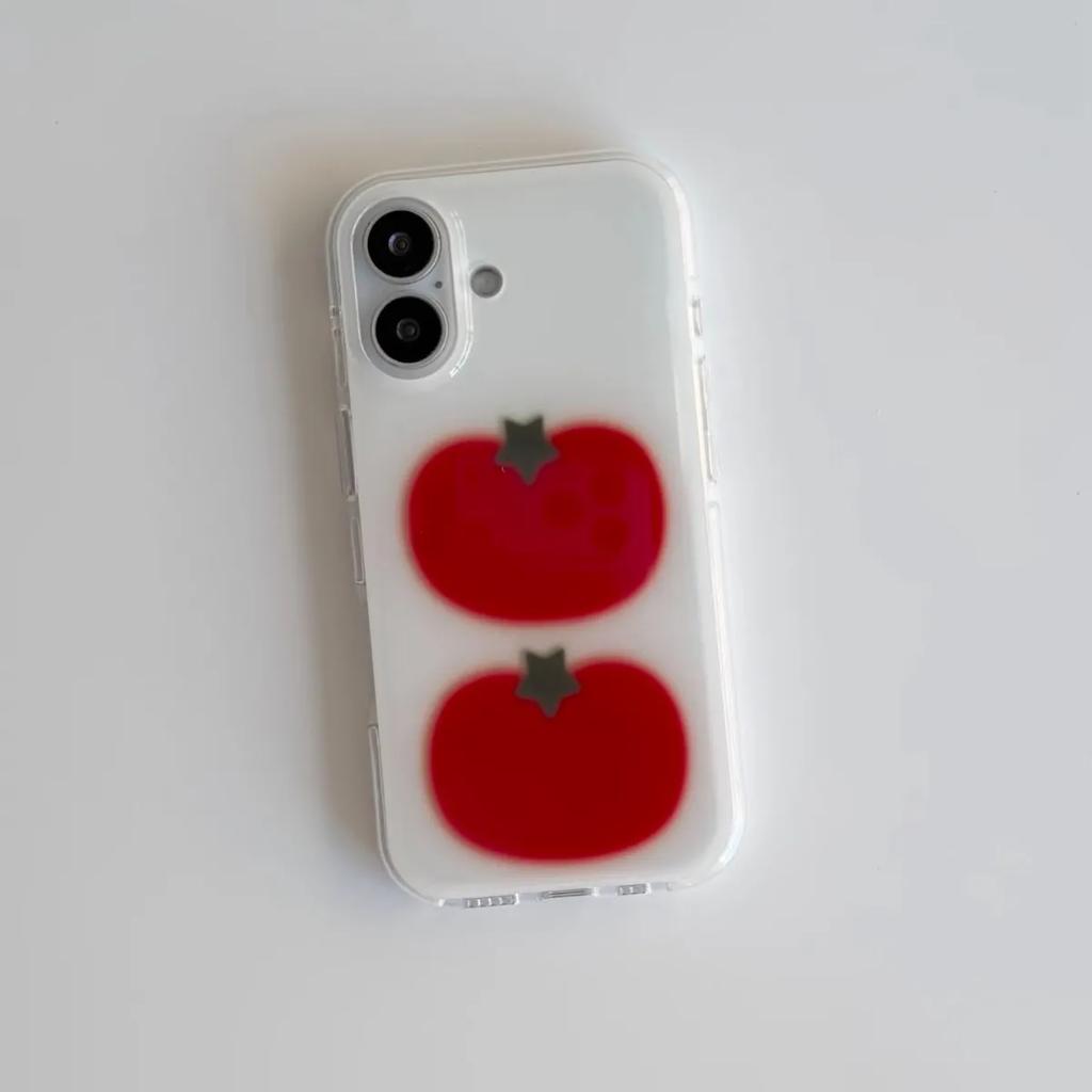 Корейский Ins Чехол для телефона с двумя мишками и помидором для iPhone 17 16 16e 15 14 13 12 11 Mini Pro Max X XR XSMax Air Plus Прозрачная задняя крышка