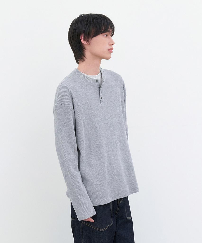 Waffle Henley с длинным рукавом [Серый]