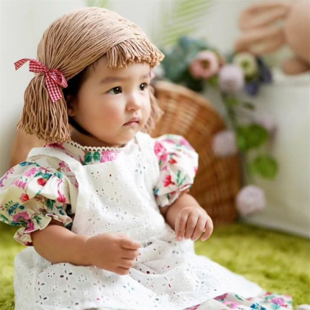 Детская шапка-парик с челкой ручной работы для зимнего тепла и очарования, средняя часть, коса, шапка-бини, головной убор для косплея