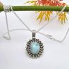 Natural Larimar 925 Sterling Silver Necklace, Long Chain Silver Design, For Women Girls