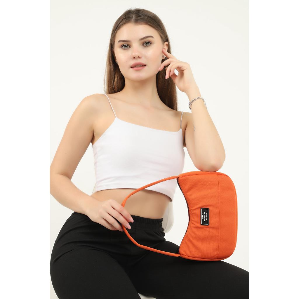 Black U11 Single Zipper Compartment Daily Sports Baguette Canvas Fabric Women's Hand And Shoulder Bag B:16E: 26