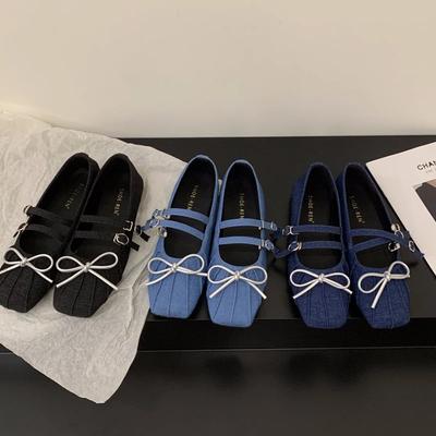 Женская обувь с квадратным носком, модная, неглубокая, с бантом-бабочкой, весна 2025, элегантные туфли-лодочки для платья