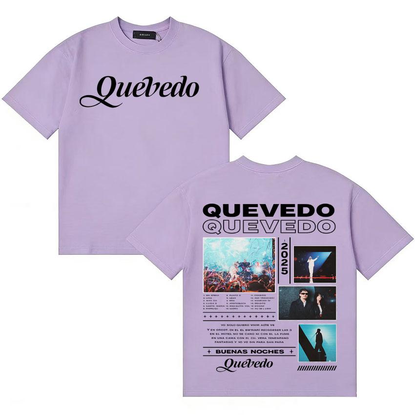 Singer QUEVEDO Buenas Noches 2025 Album Merch T Shrit Unisex Women Fashion Casual Tees Double Sided Print Short Sleeves Streetwear