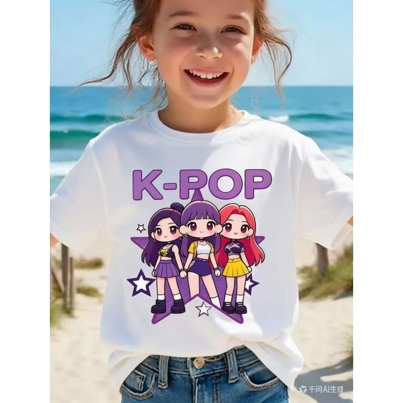 Детская футболка K-pop с мультяшным принтом, короткий рукав, летняя, удобная, забавный подарок для фанатов, футболки в стиле Харадзюку, одежда для девочек