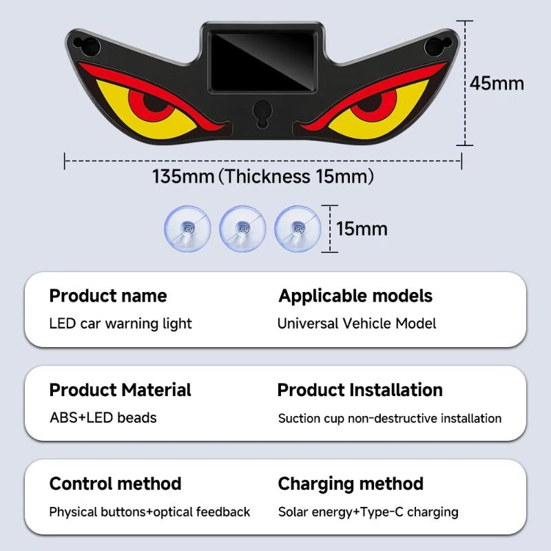 Portable Solar Triangular Demon's Eye LED Light, Car Window Lamp for Trucks & Small Vehicles, Front Rear Windshield Dynamic Decor Warning Night Light