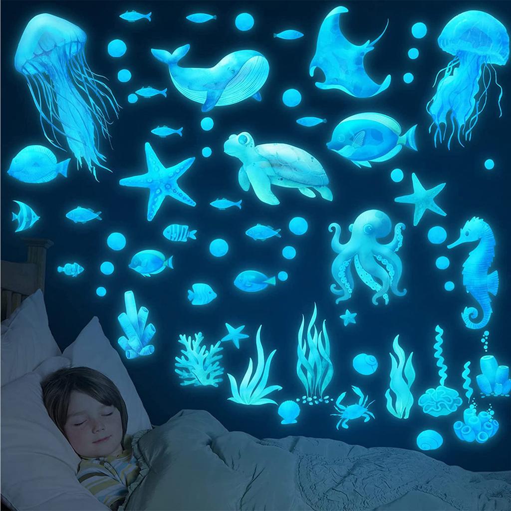 Ocean Creatures Glow in The Dark Wall Stickers Home Decor Luminous Fluorescent Sea Animals Decals for Baby Kids Room Decorations