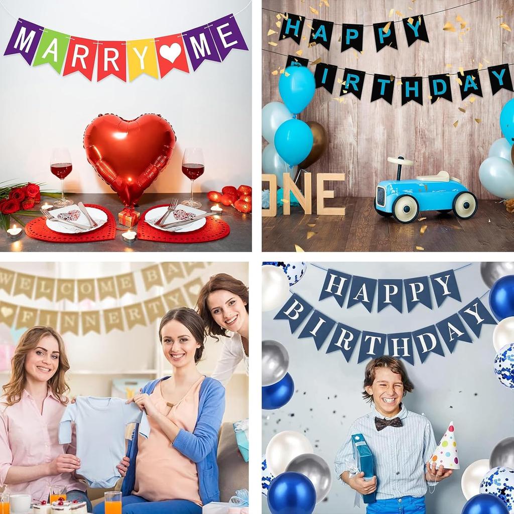 Blue Banner kit, Phrase Banner, ize Your Party Banner Signs, Handwriting Banners Party Supplies Unique Decor With Letters A~Z and heart Stencil