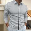 Men Shirt Autumn Winter Solid Color Long Breathable Sleeve Lapel Zipper Placket Outdoor Sports T-Shirt