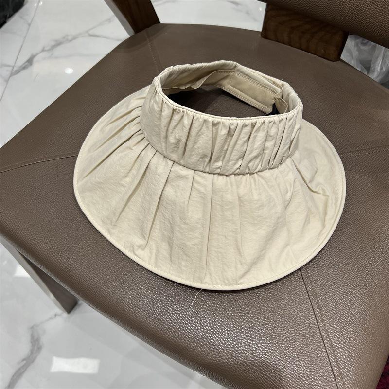 Pleated Large Brim UV Sun Protection Empty Top Hat for Women, Summer Outdoor Portable Foldable Sun Protection Sun Hat