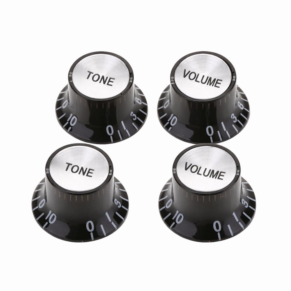 4Pcs Black Volume Control Knobs ABS And Aluminum Control Knobs Replacement Electric Guitars
