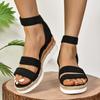 Мода 2024 года, горячая распродажа женской обуви, женские сандалии с эластичной резинкой, летние римские с открытым носком, однотонные, повседневные пляжные сандалии на танкетке большого размера