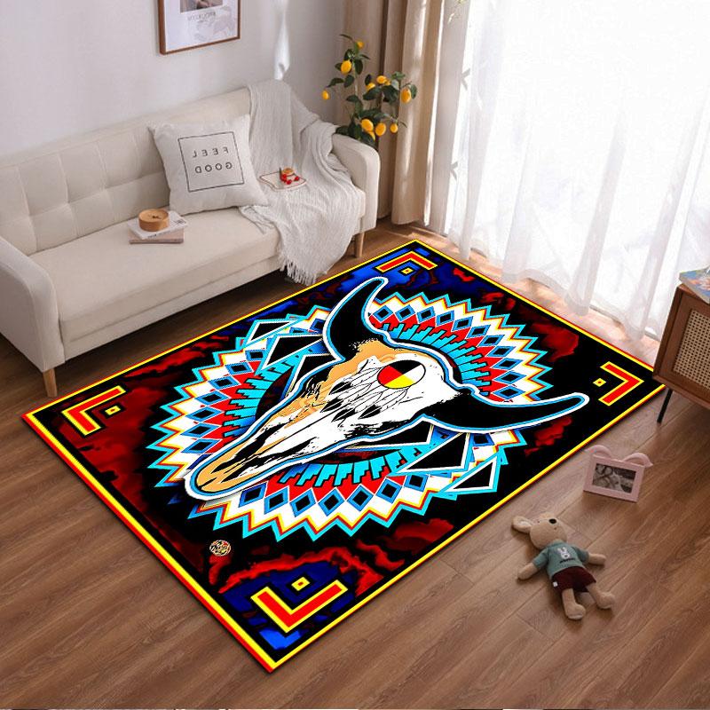 Tribal Bull Skull Art Carpet suitable as a non-slip mat for the living room or bedroom sofa