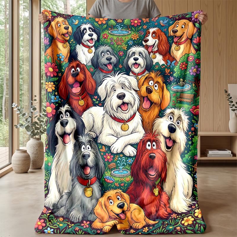 Dogs in Garden 1 Theme blanket Lightweight Warm Flannel Blanket Decorative Throw Blanket for Home Decoration