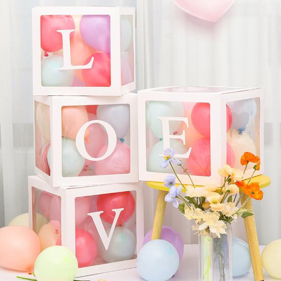 4 шт. коробка для воздушных шаров, сборка своими руками, прозрачная бумажная коробка, коробка для воздушных шаров с буквами, многоразовая штабелируемая кубическая декоративная коробка для вечеринки, свадьбы, дня рождения