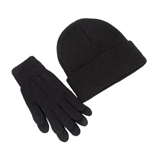 Winter Warm Knitted Gloves And Hat Set for Men And Women Soft Skull Cap And Touch Screen Gloves Set for Cold Weather