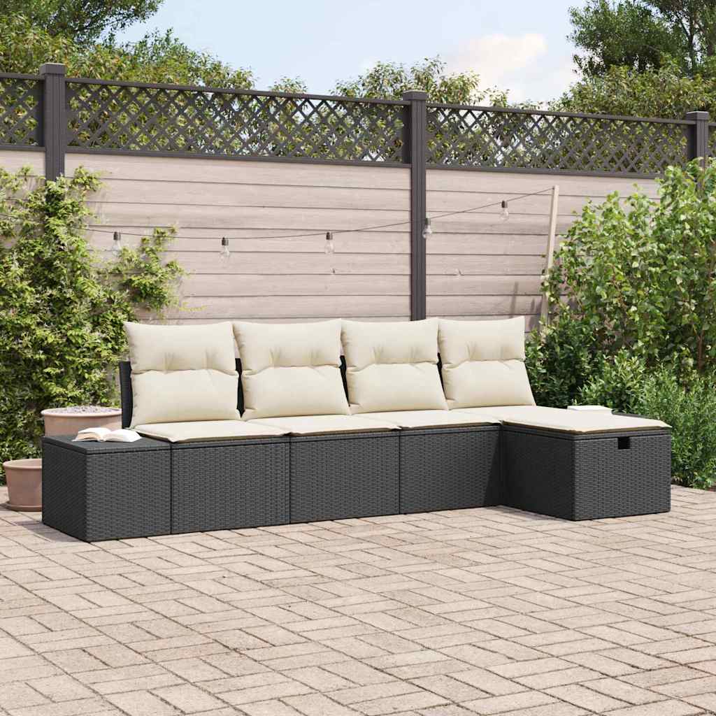 Garden Sofa Set with Cushions 5 pcs Poly Rattan