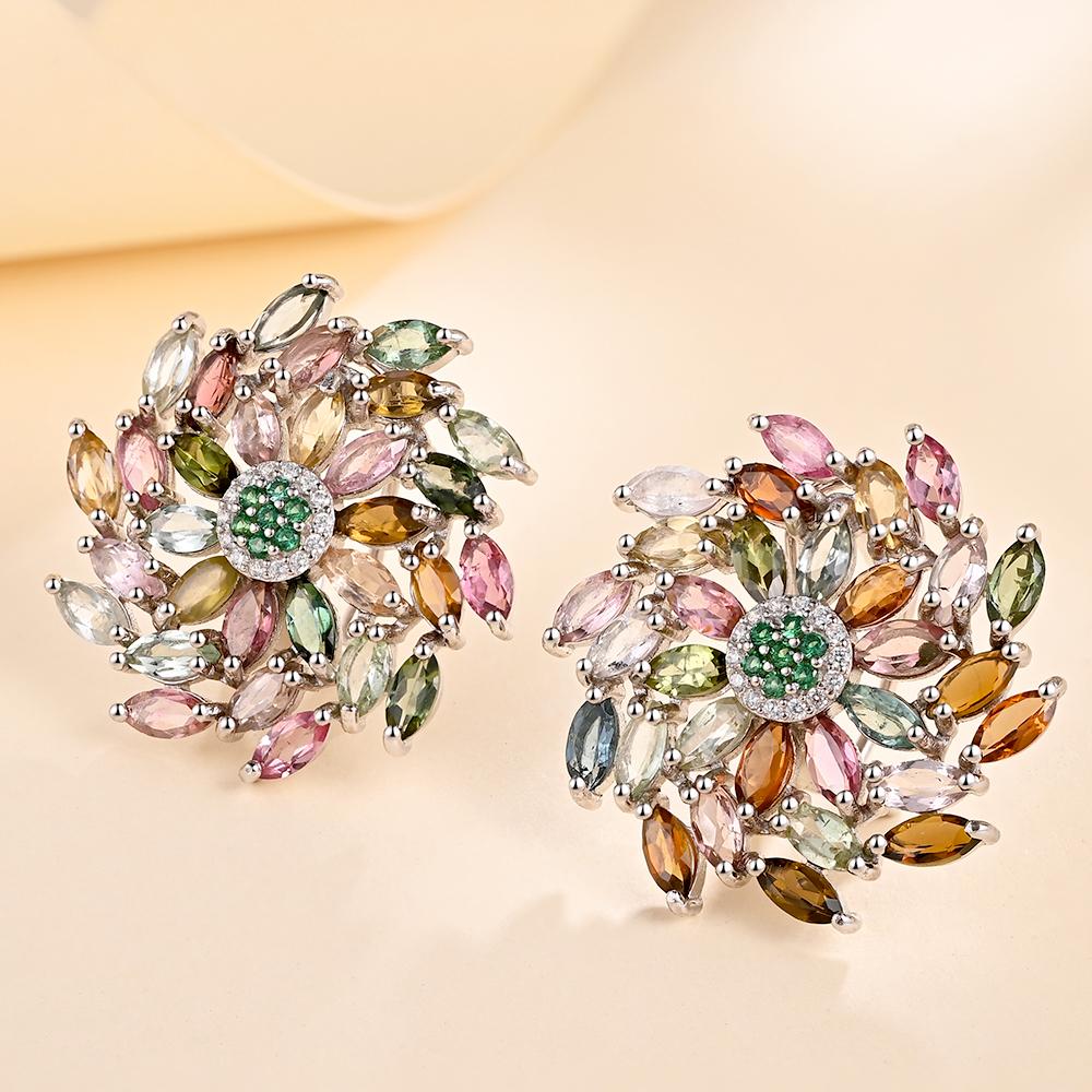 Luxury Gorgeous Design Multicolor Natural Tourmaline Women Earrings 925 Silver Jewelry Anniversary Banquet Engagement Gift