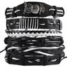 Retro Men's 5-Piece Adjustable Cross-Woven Leather Bracelet Set - National Style