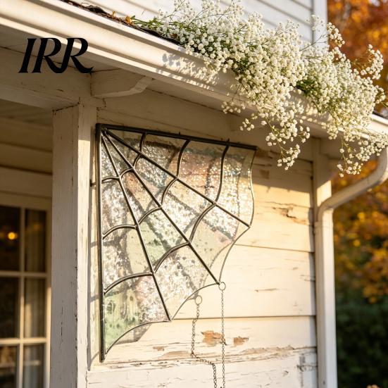 Dark Retro Home Decor Spiderweb Door Topper, Acrylic Gothic Sun Catcher with Hanging Gem Spiders, Halloween Atmosphere Prop Rainbow Window And