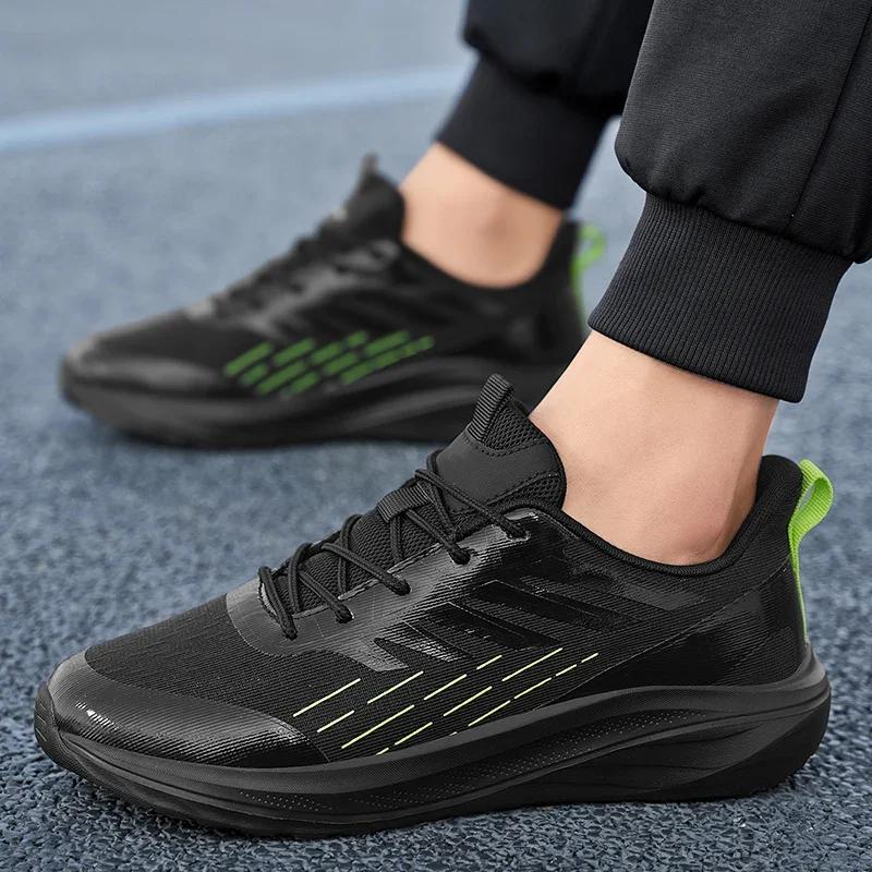 Мужская спортивная обувь на шнуровке, белая и черная, повседневная обувь для ходьбы, теннисная обувь, для работы, для спортзала, удобная, легкая, сетчатая, с мягкой подошвой