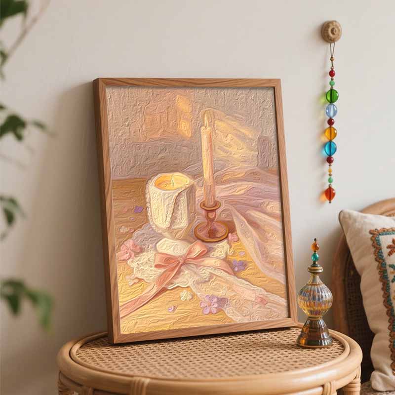 Набор для цифровой живописи маслом для DIY домашнего декора со свечами. жемчужное ожерелье. элегантное кружево и цветочная эстетика