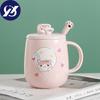 Креативная керамическая кружка для офиса с мультяшным котом и ложкой с крышкой