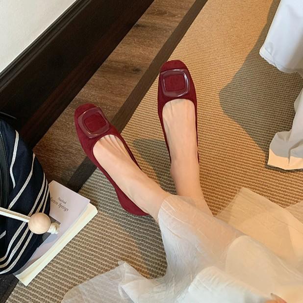 Версия из овчины~ Кожаные туфли-лодочки с квадратным носом и неглубоким вырезом на плоской подошве для женщин, новые, универсальные и не утомляющие ноги, с квадратной пряжкой, для работы