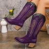 Fashion Retro Pointed Thick High Heels Knee-high Embroidery Cosplay Riding Boots Western Cowboy Boots Unisex Multi-color Knight Boots