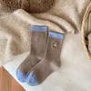 Coffee Color Warm Velvet Embroidery Versatile Trendy Socks Puppy Mid-Leg Socks Plush Warm Stockings Are One Size