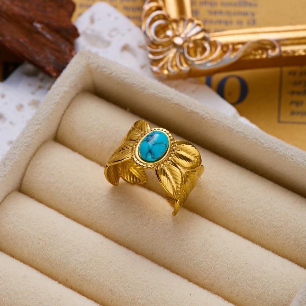 Turquoise Green Stone Turquoise Stone Ring Hollow Boho Ring Vintage Ring Finger Accessories