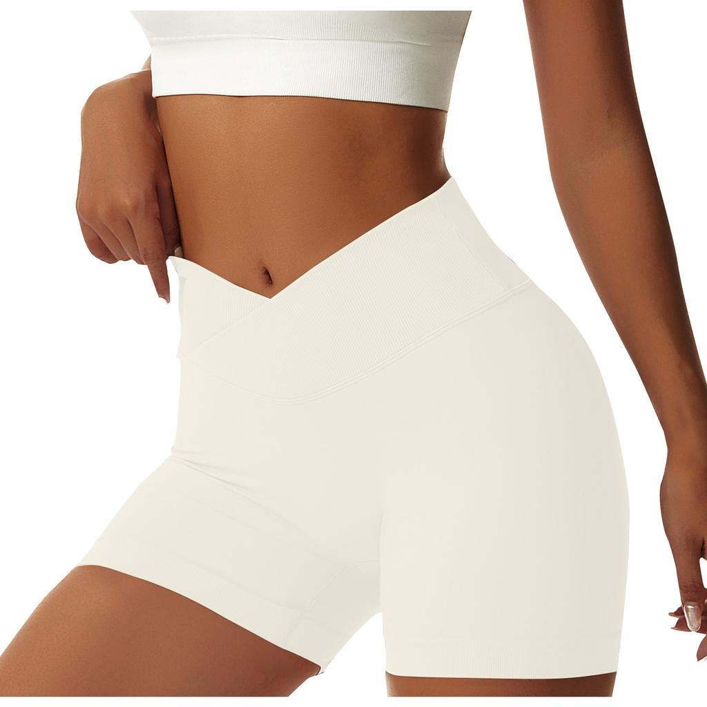 Женские эластичные шорты с высокой талией для бега, спортивные шорты для йоги, однотонные спортивные шорты с эластичной резинкой на талии