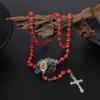 Wood Rosary Necklace For Women 6MM Wooden Prayer Beads Long Chain Religious Virgin Mary Cross Pendant Men Party Jewelry Gift
