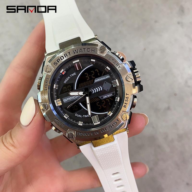 SANDA Новые электронные мужские часы, модный тренд, светящийся водонепроницаемый и противоударный будильник для занятий спортом на открытом воздухе