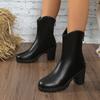 Женские сапоги осень и зима новые модные ретро толстый каблук боковая молния узкие короткие сапоги женские универсальные сапоги телесного цвета обувь женская