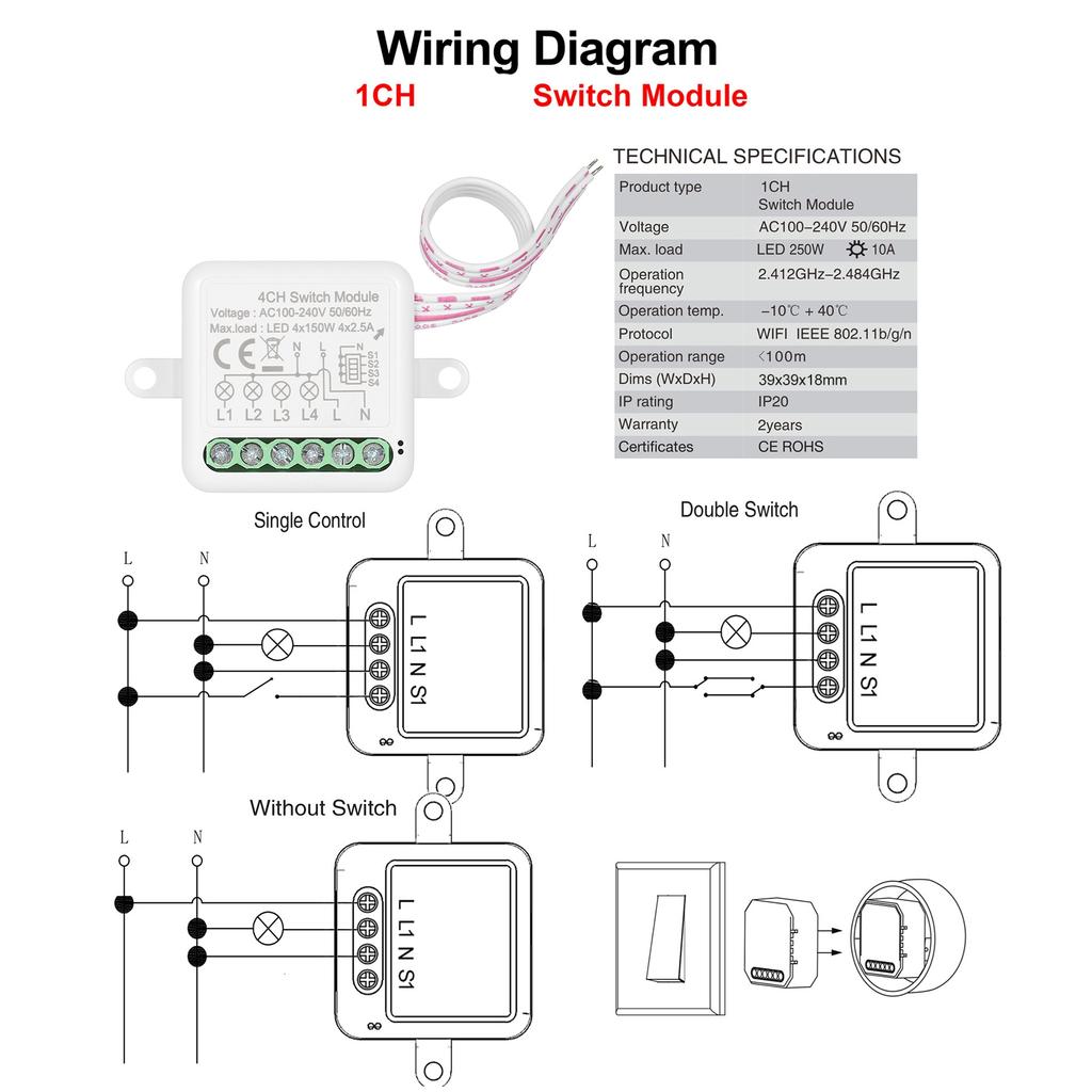 1CH Zigbee Mini Smart Switch Relay Module Support 2 Way Control Switch for Smart Home Automation, Works with Alexa Home