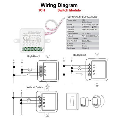 1-канальный мини-реле-переключатель Zigbee для умного дома, поддержка двухклавишного управления, работает с Alexa Home