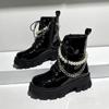 Fashion Autumn Winter Platform Leather Pearl Chain Women's Motorcycle Boots Designer Soft-soled Ladies Shoes Fashion Ankle Boots Female