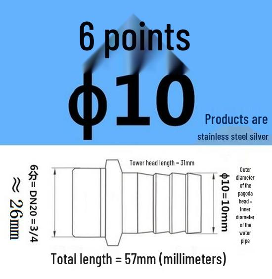 304 Stainless Steel Hex Threaded Water Hose Barb Connector