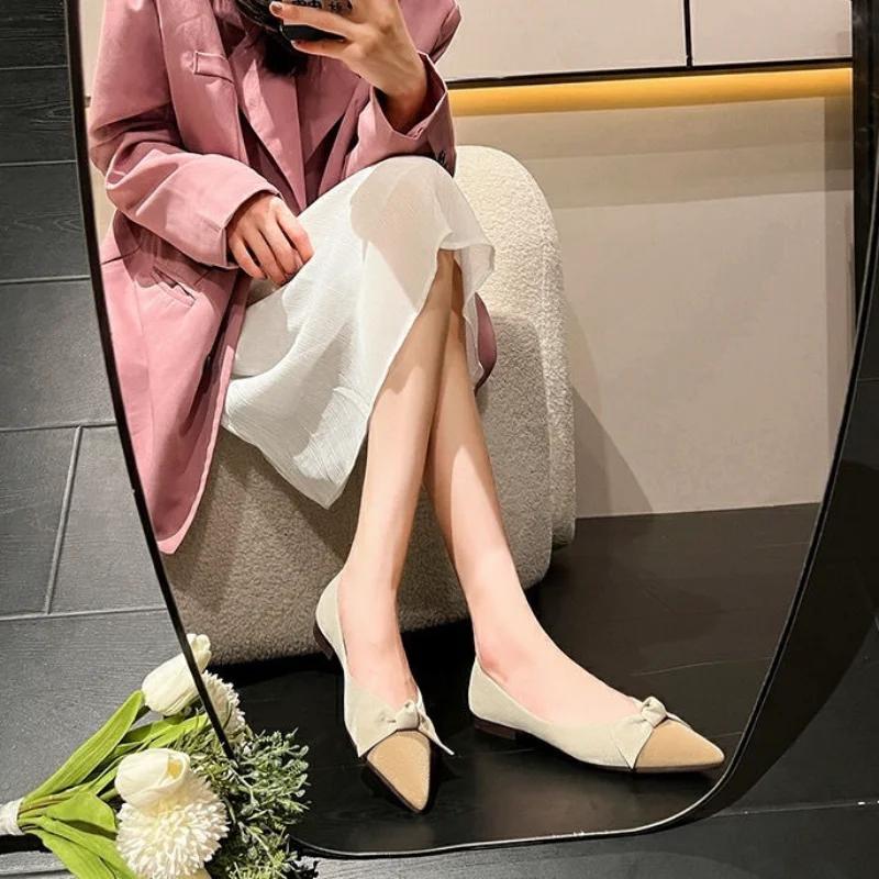 Flats Moccasins Shoes For Women 2025 Flat Pointed Toe Office With Bow Ladies Summer Footwear Vacation E A Social Comfortable L