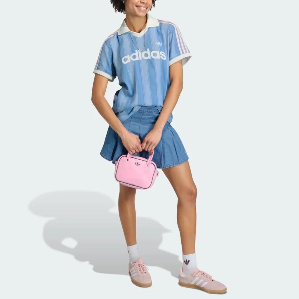 adidas Оригинальная полосатая футболка с коротким рукавом прямого кроя для футбола Женские топы KD5448