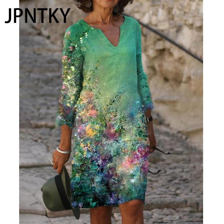 JPNTKY Women's Fashion Summer Spring Short Sleeve V-Neck Casual Dresses