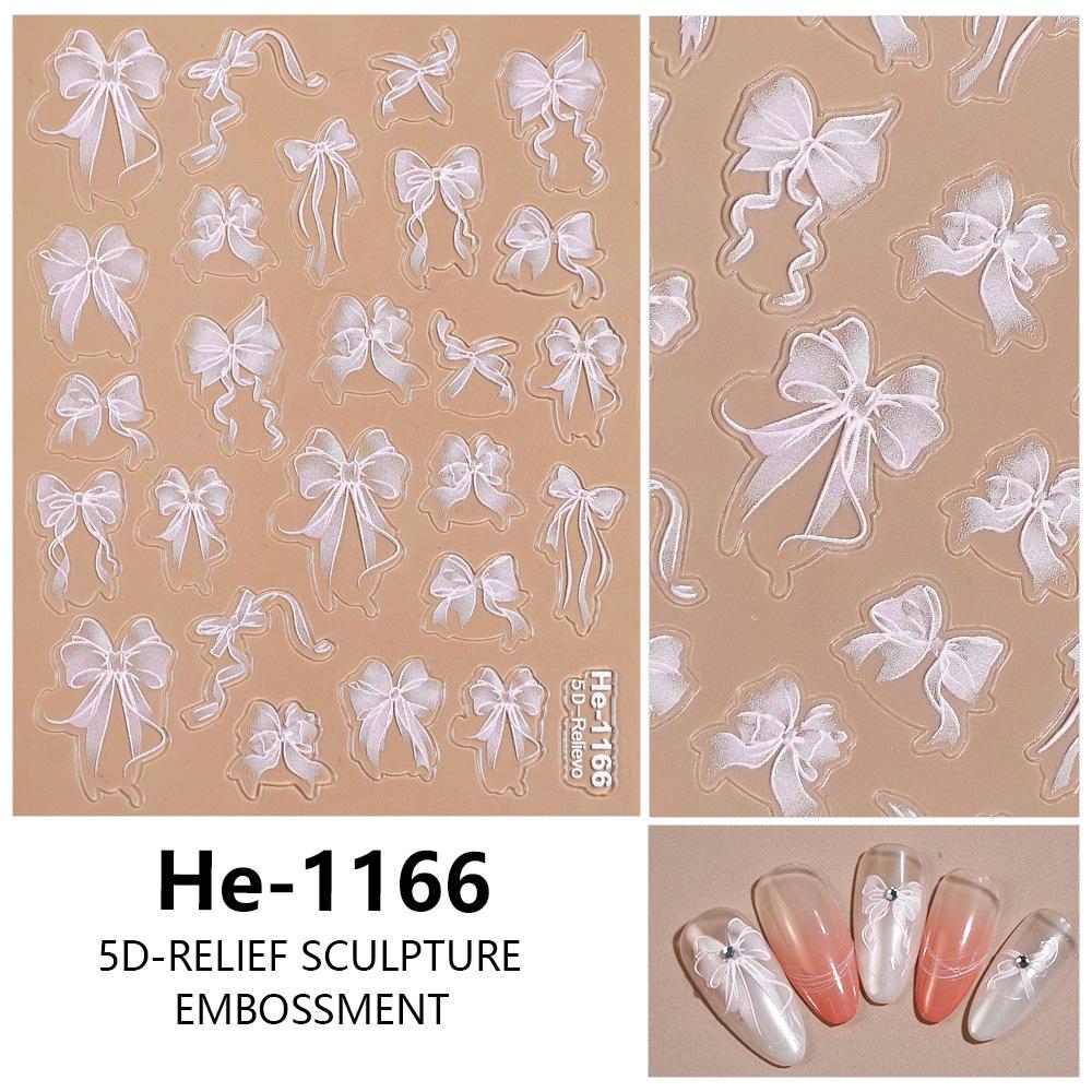 Красные 5D Тисненые Наклейки для Ногтей с Бантиком - He-1167