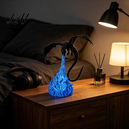 Stable Base Dragon Statue 3D Printed Fire-Breathing Statue Mystical Figurine with Flame Decor Base Fantasy Desktop Ornament for Bookshelf,