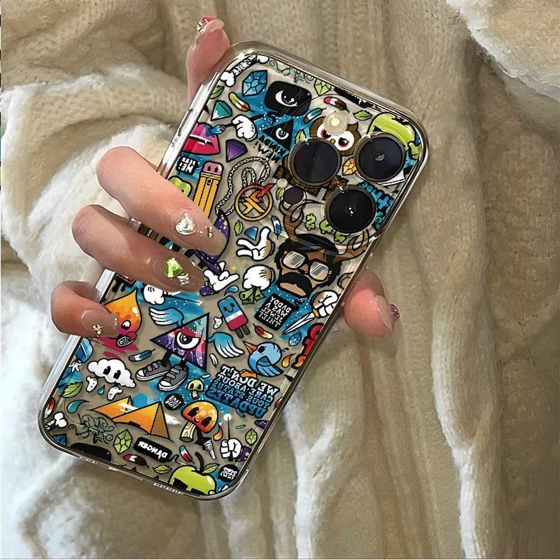 Чехол для телефона Cartoon Graffiti для Apple iPhone16promax - мягкий силиконовый прозрачный противоударный креативный чехол для iPhone16/15/14/13/12/11/Pro/Plus/Promax