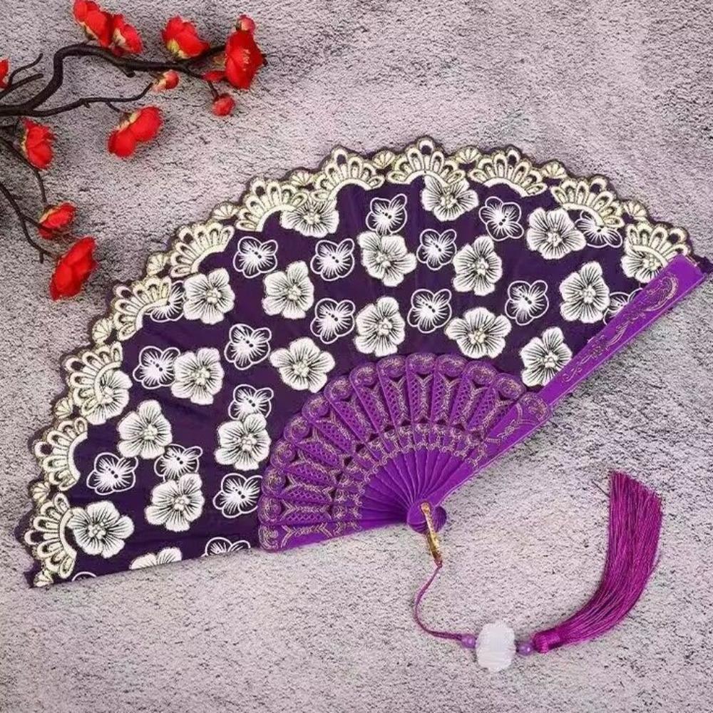Flower Pattern Dance Fan Vintage Decorative Fan Hanfu Fan Chinese Folding Fan  Wedding Party