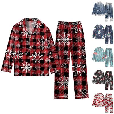 Женский костюм из 2 предметов с принтом, топ на пуговицах с длинными рукавами, широкие брюки, комплект, пижамный домашний повседневный костюм